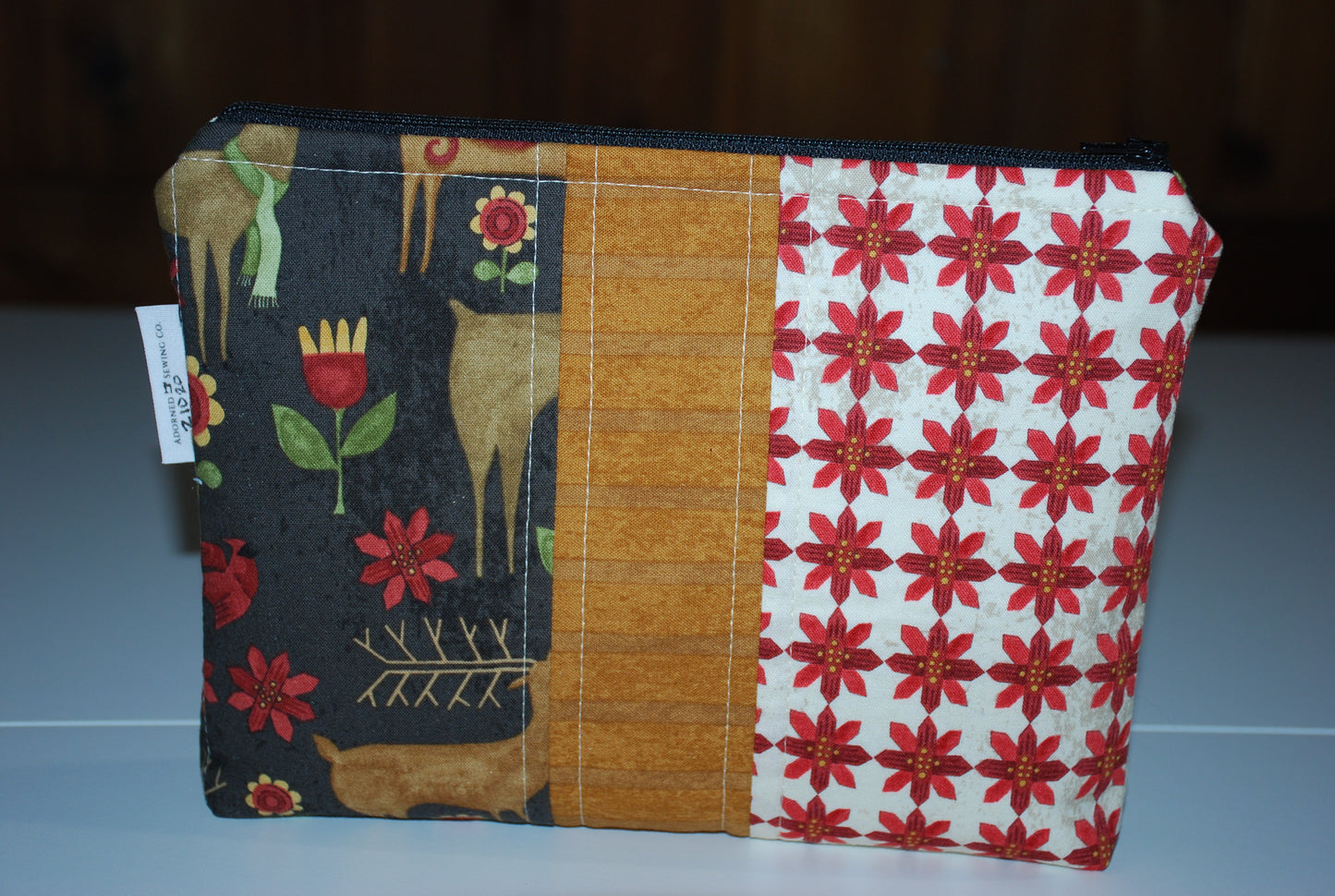 Country Christmas Zipper Pouch Poinsettias
