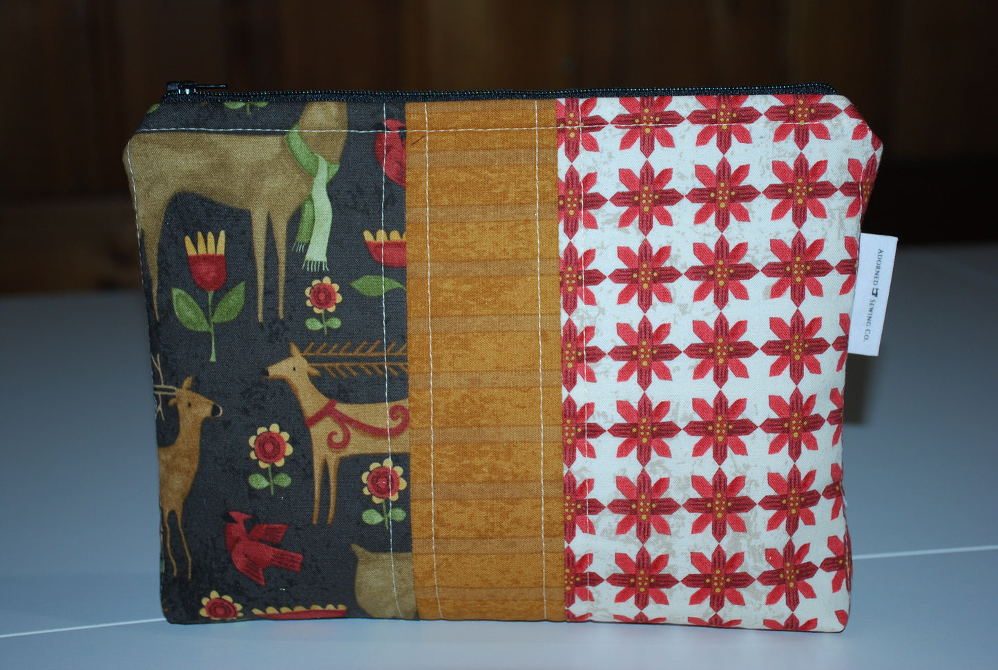 Country Christmas Zipper Pouch Poinsettias