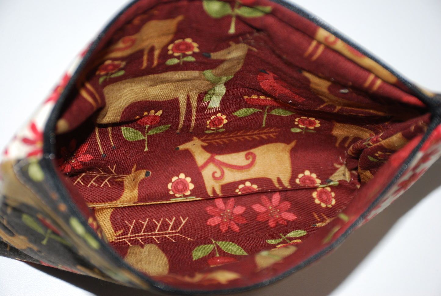 Country Christmas Zipper Pouch Poinsettias
