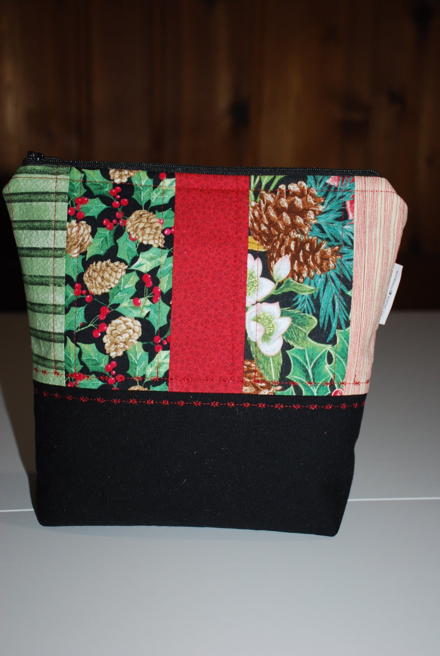 Home for the Holidays Zipper Pouch Pinecones and Holly