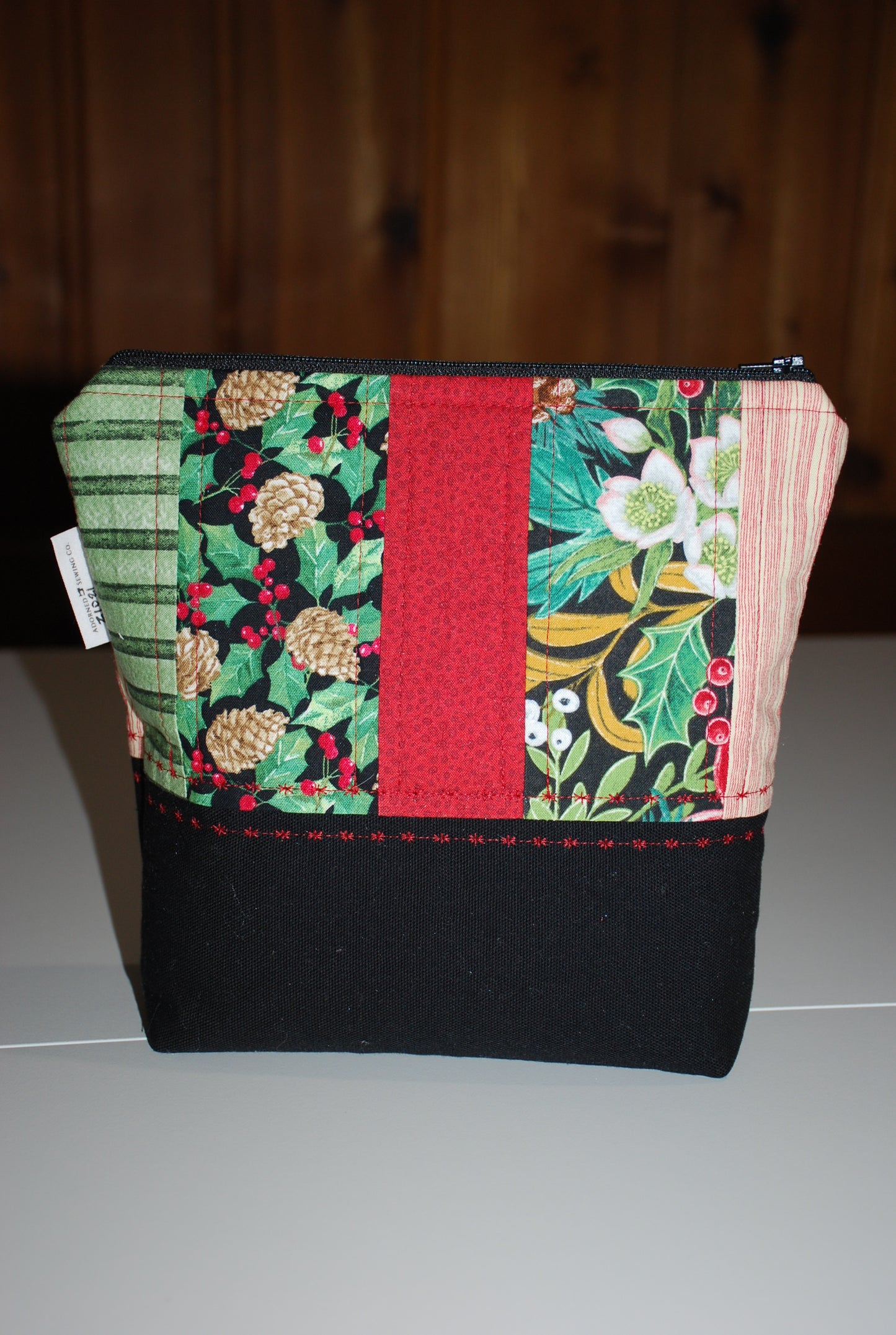 Home for the Holidays Zipper Pouch Pinecones and Holly