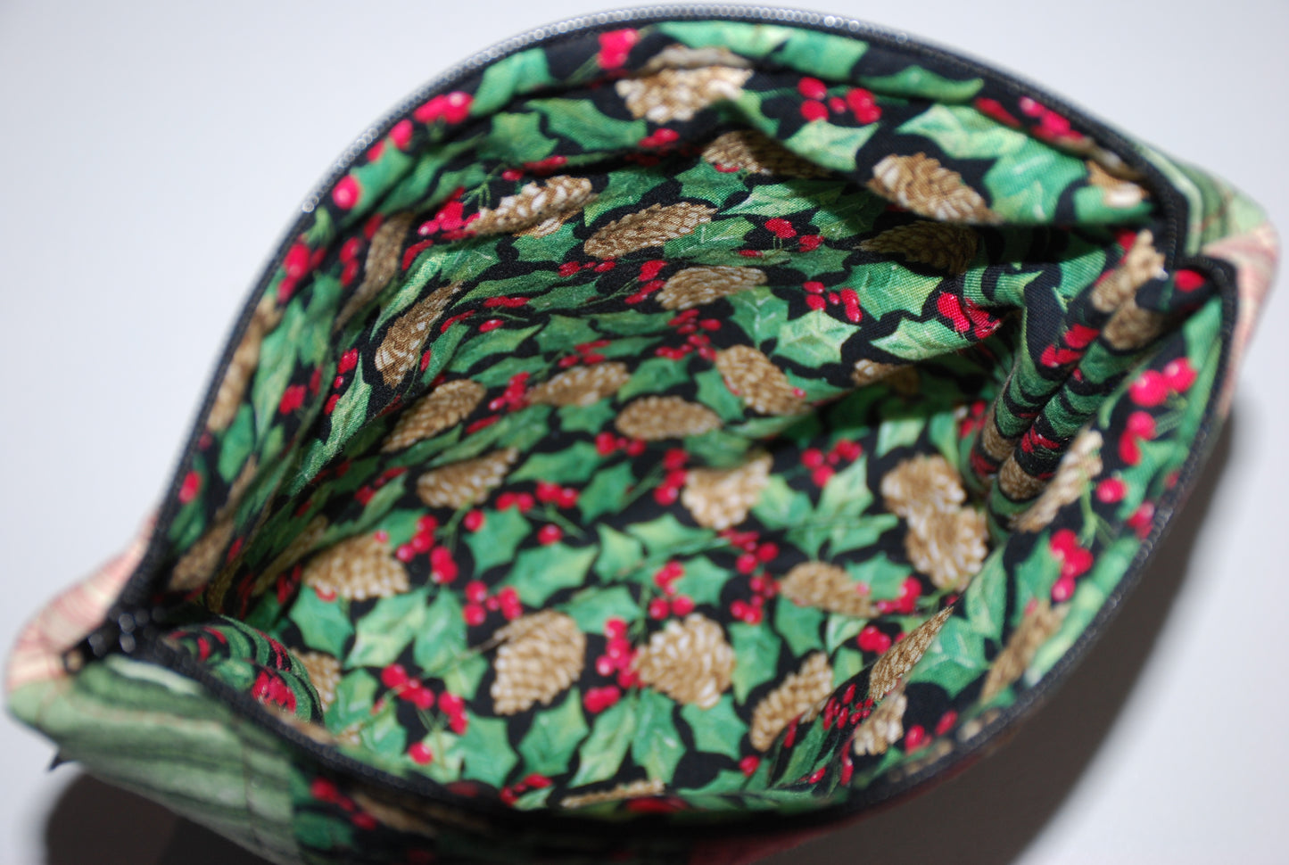 Home for the Holidays Zipper Pouch Pinecones and Holly