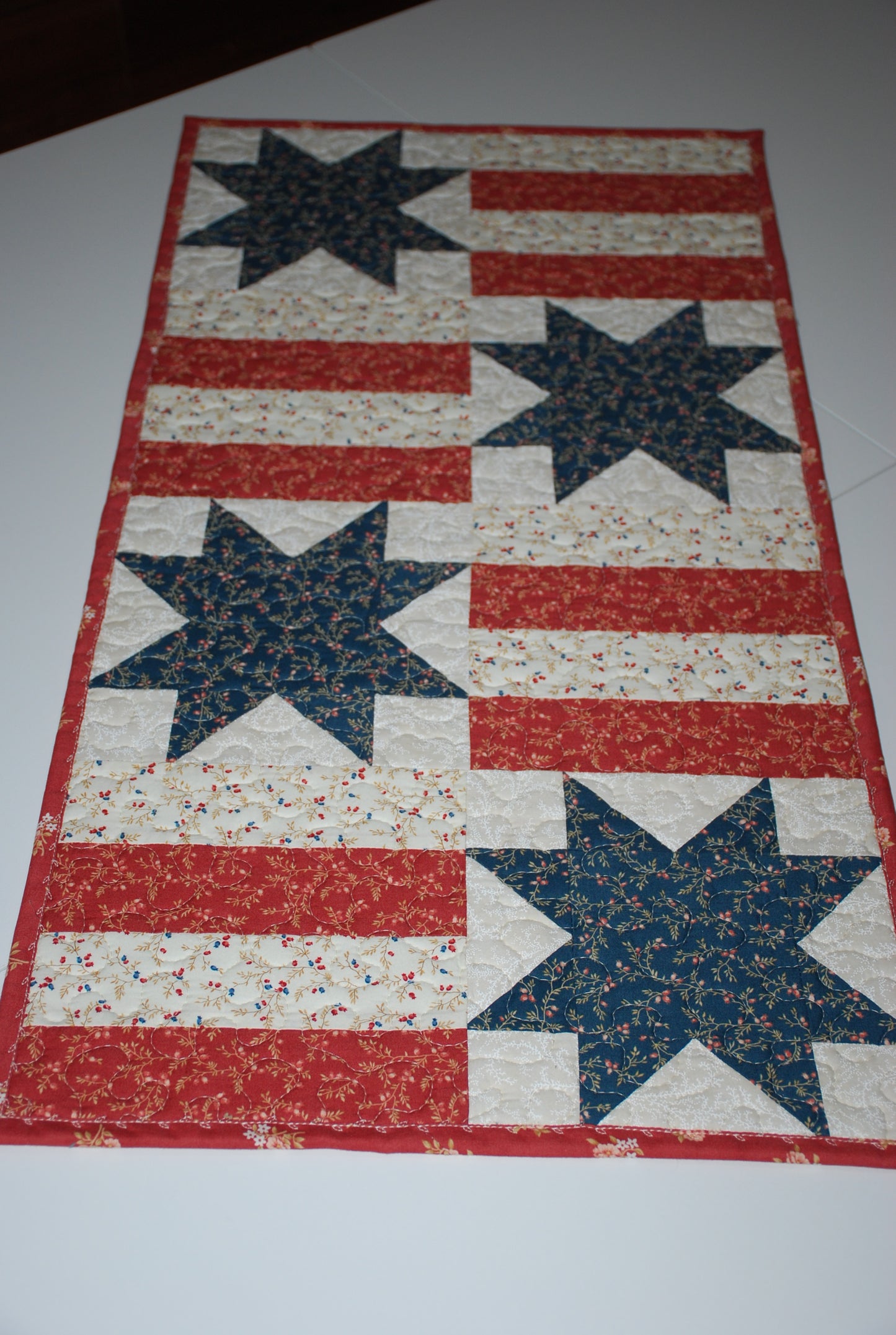 Country Stars and Stripes Quilted Table Runner Navy