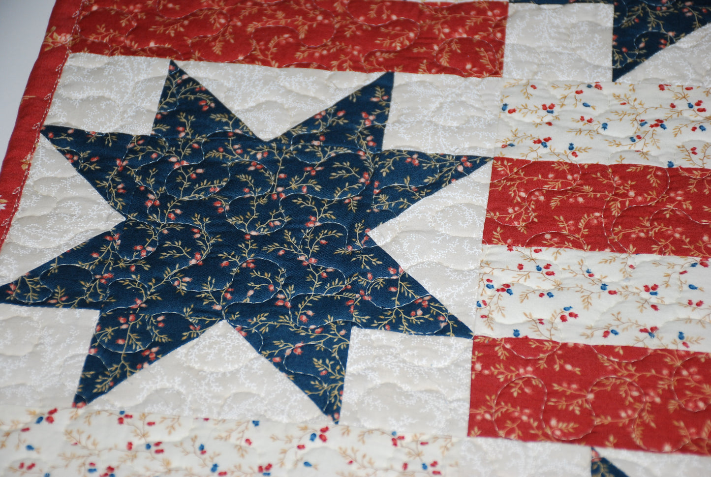 Country Stars and Stripes Quilted Table Runner Navy