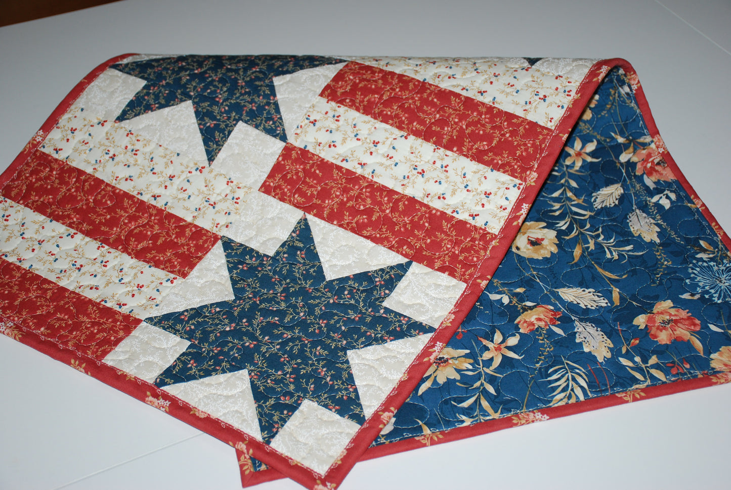 Country Stars and Stripes Quilted Table Runner Navy
