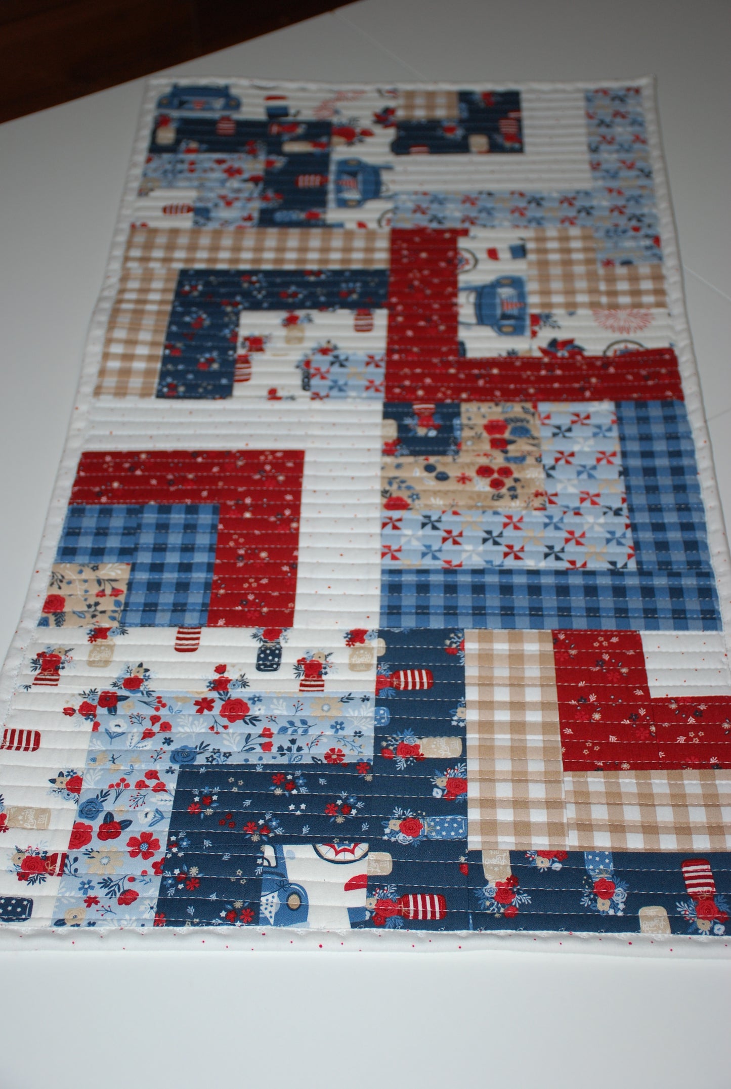 Hometown Parade Red, White, and Blue Quilted Table Runner Navy