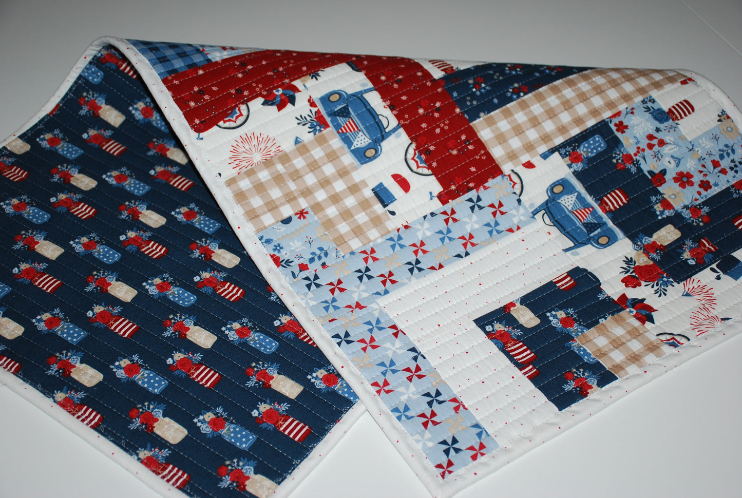 Hometown Parade Red, White, and Blue Quilted Table Runner Navy
