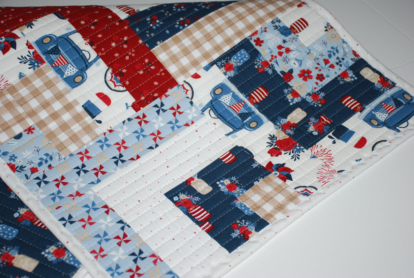 Hometown Parade Red, White, and Blue Quilted Table Runner Navy