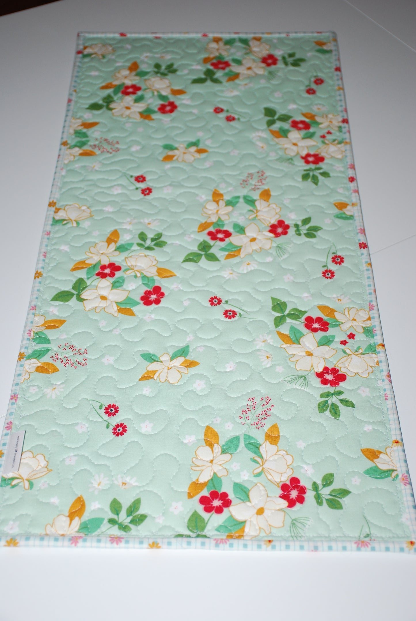 Country Life Quilted Table Runner Mint Floral