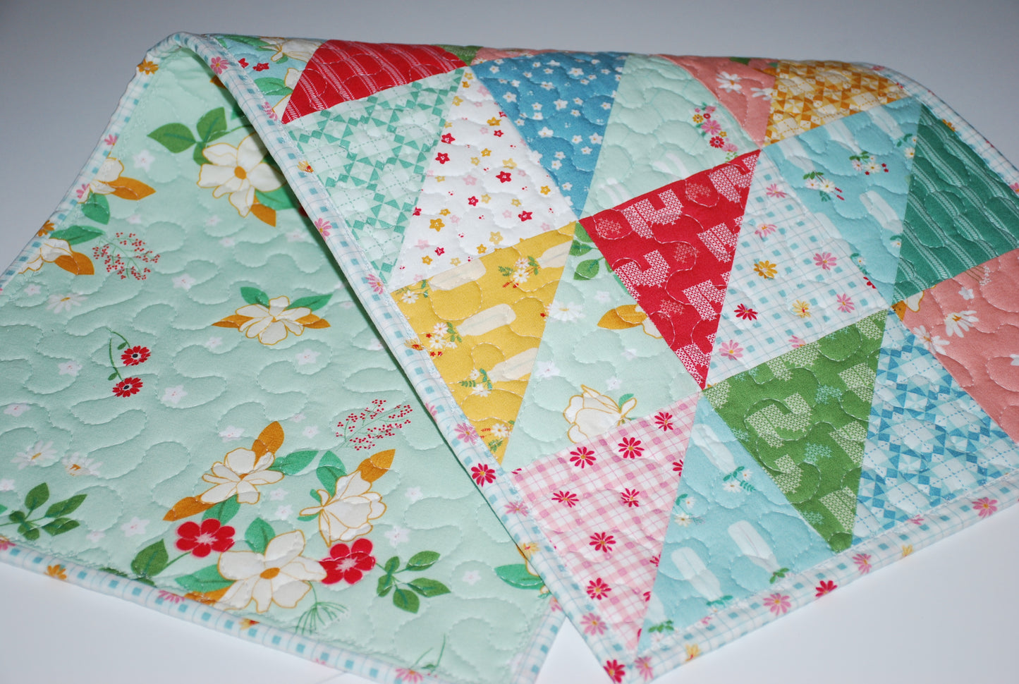 Country Life Quilted Table Runner Mint Floral
