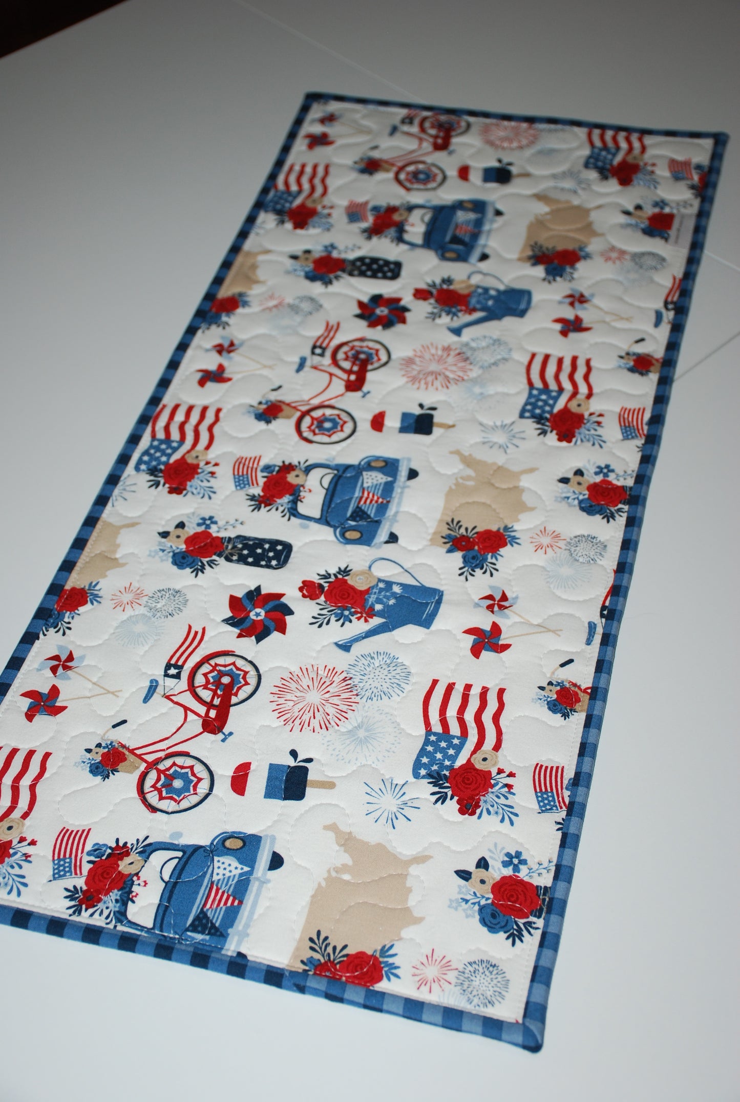 Hometown Patriotic Quilted Table Runner Fireworks