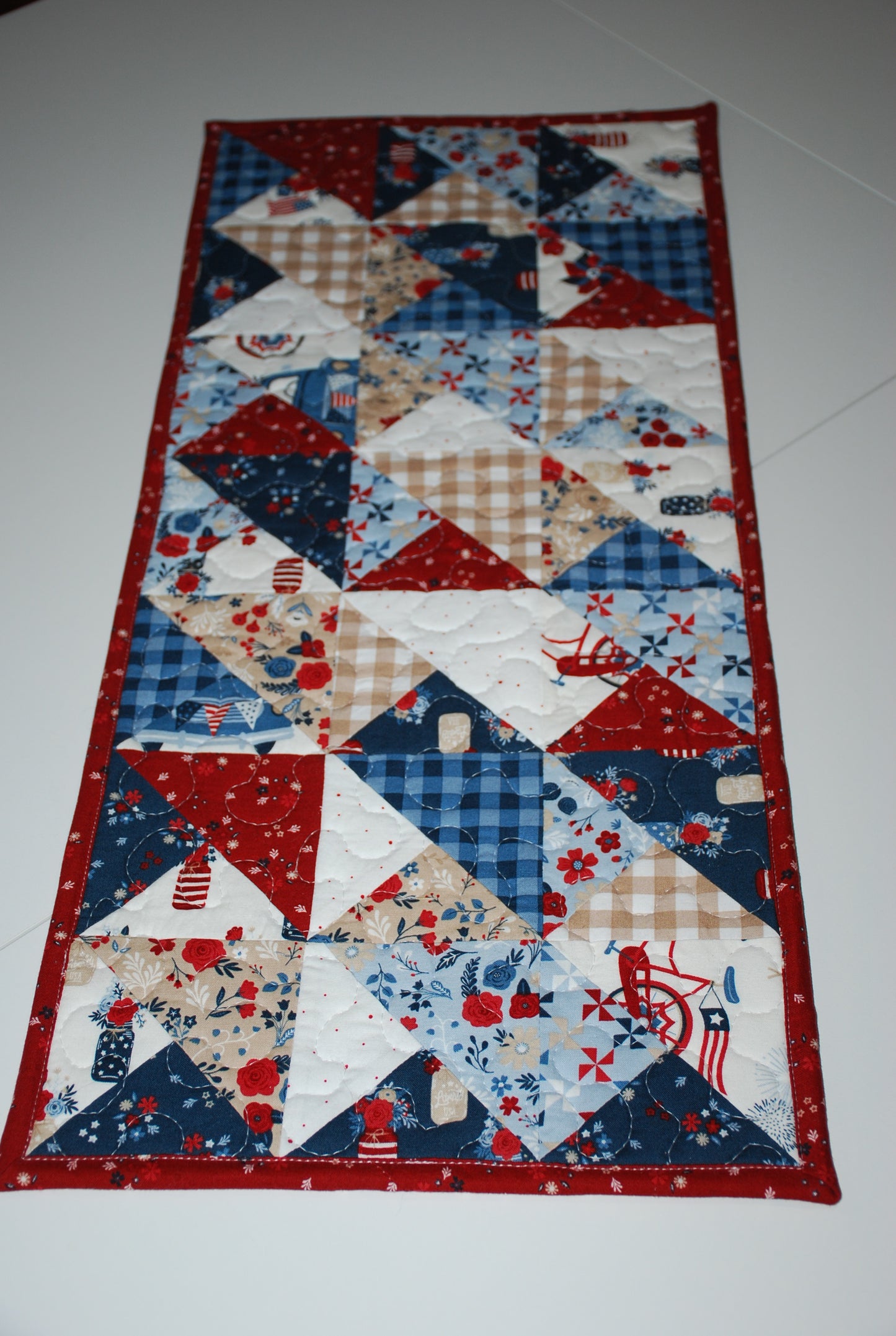 Hometown Patriotic Quilted Table Runner White