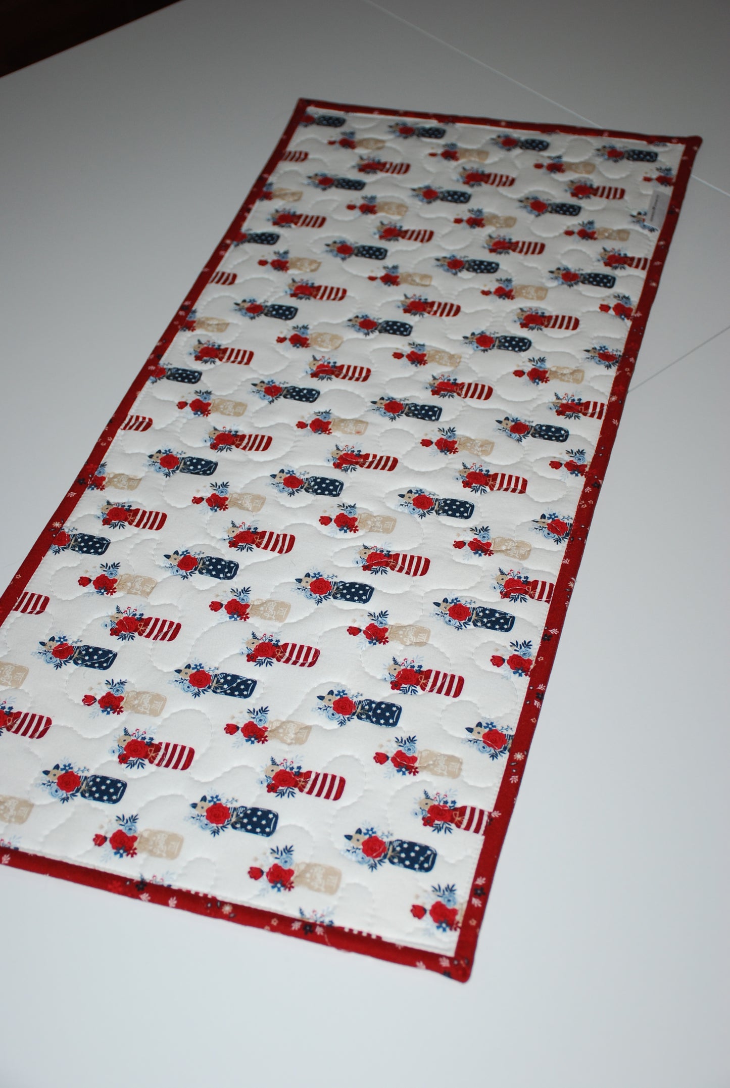 Hometown Patriotic Quilted Table Runner White
