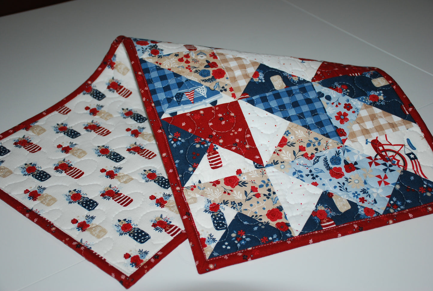 Hometown Patriotic Quilted Table Runner White