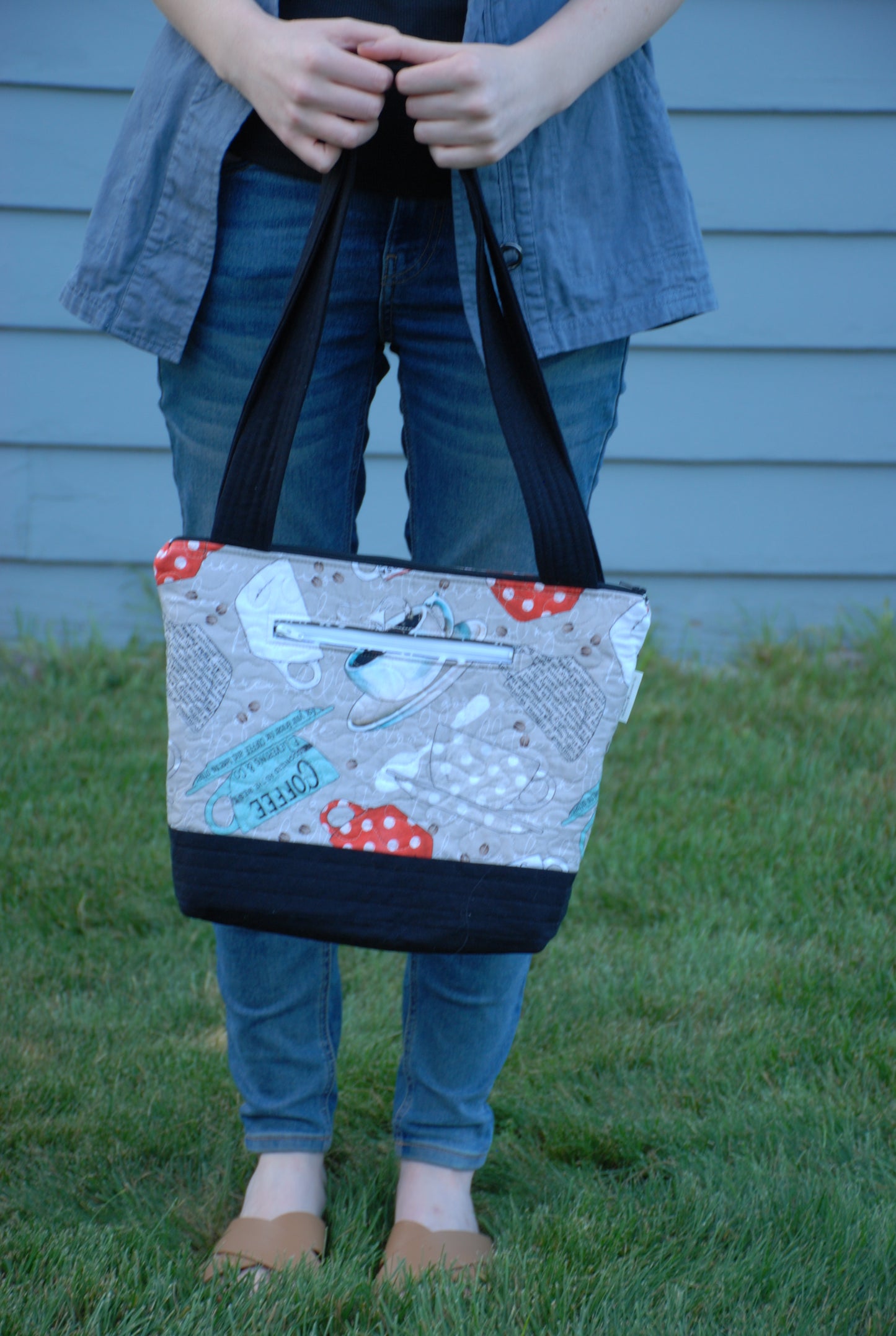 Quilted Coffee Cup Tote Bag