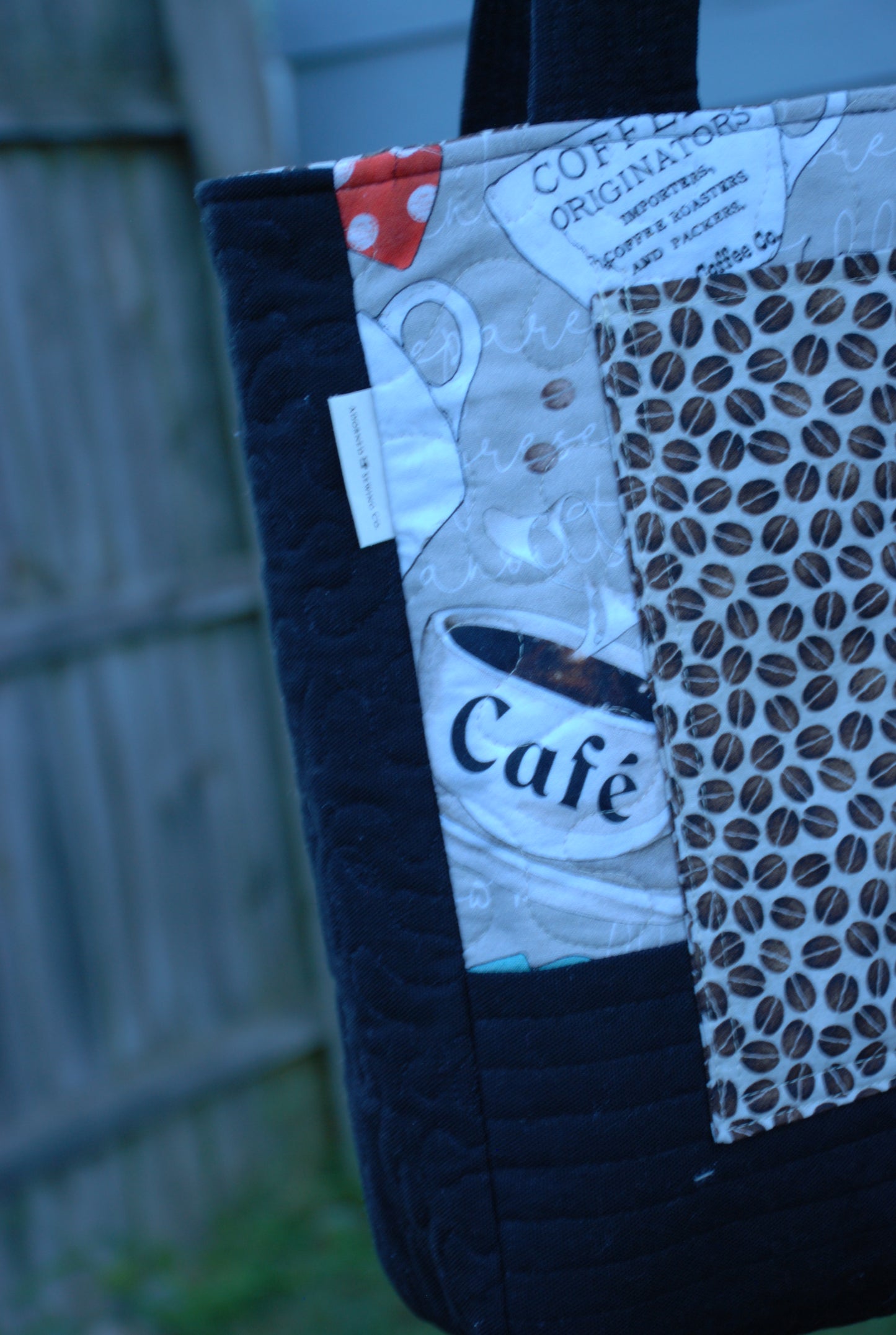 Coffee Cup and Black Canvas Quilted Tote Bag
