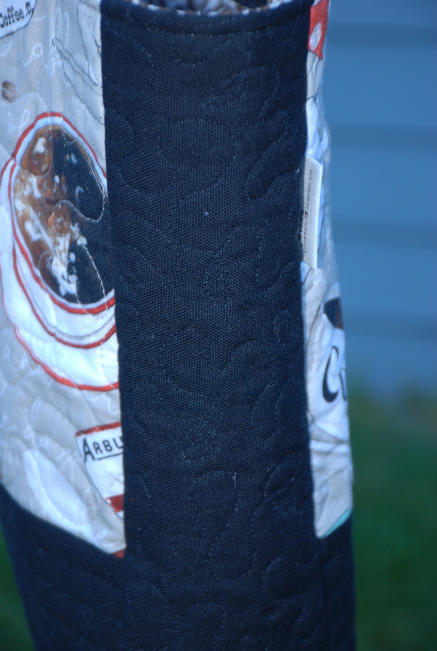 Coffee Cup and Black Canvas Quilted Tote Bag