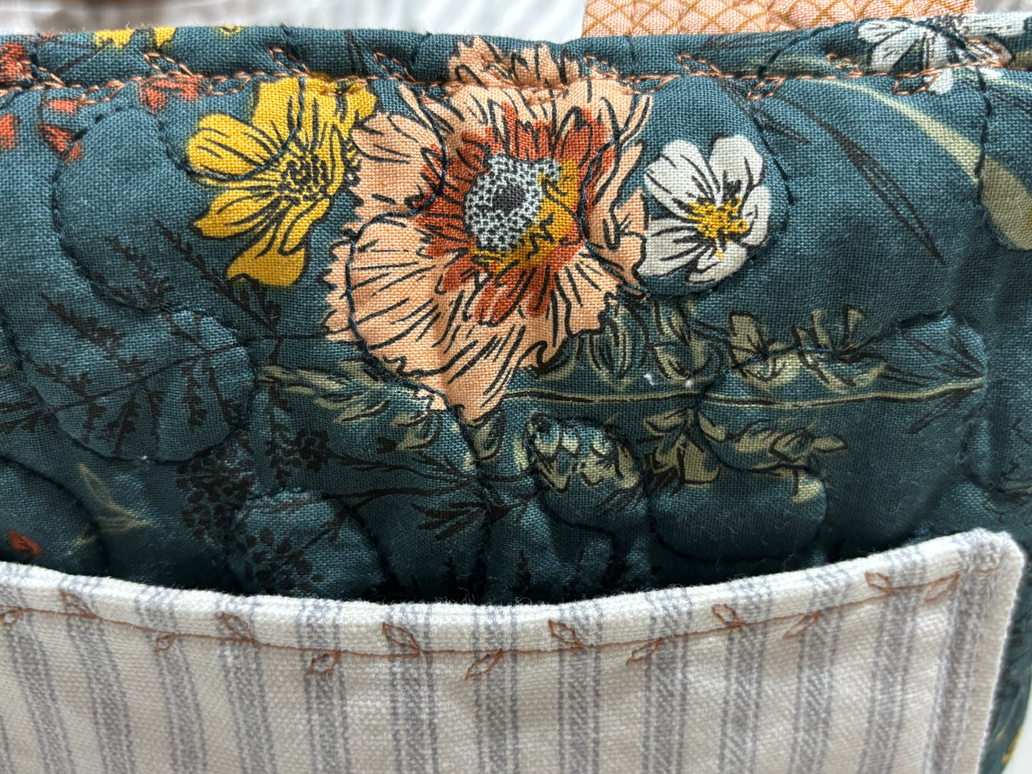 Woodland and Wildflower Teal and Coral Quilted Tote Bag