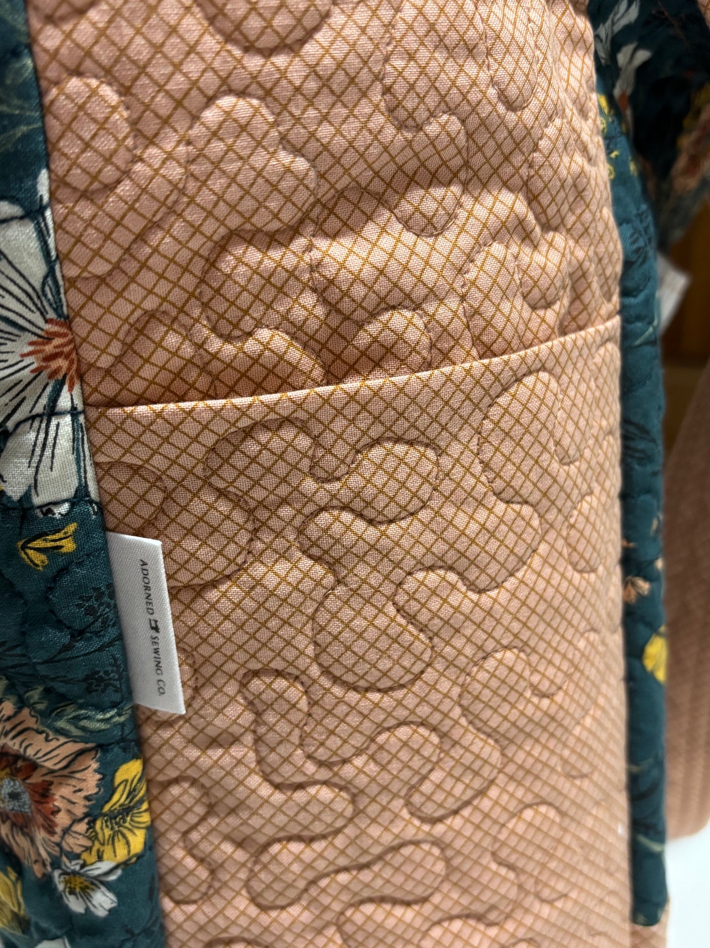 Woodland and Wildflower Teal and Coral Quilted Tote Bag