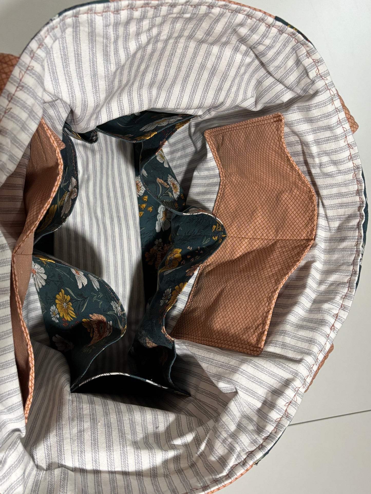 Woodland and Wildflower Teal and Coral Quilted Tote Bag